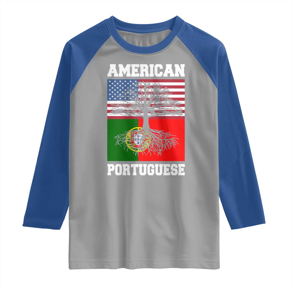 American Grown Portuguese Roots Raglan Shirt Distressed Tree Portugal USA Flag - Wonder Print Shop