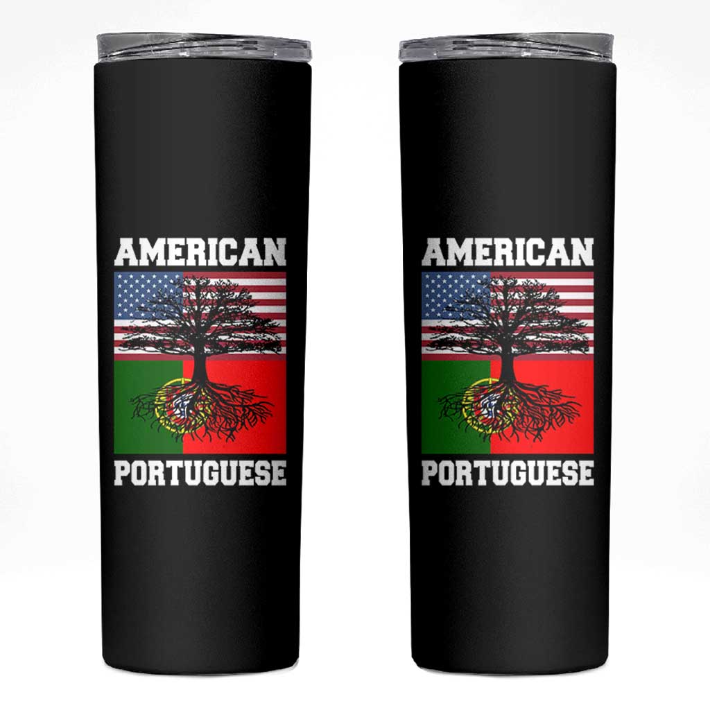 American Grown Portuguese Roots Skinny Tumbler Distressed Tree Portugal USA Flag - Wonder Print Shop
