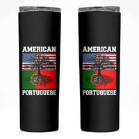 American Grown Portuguese Roots Skinny Tumbler Distressed Tree Portugal USA Flag - Wonder Print Shop