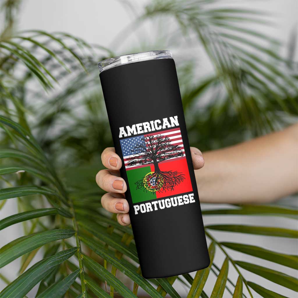 American Grown Portuguese Roots Skinny Tumbler Distressed Tree Portugal USA Flag - Wonder Print Shop