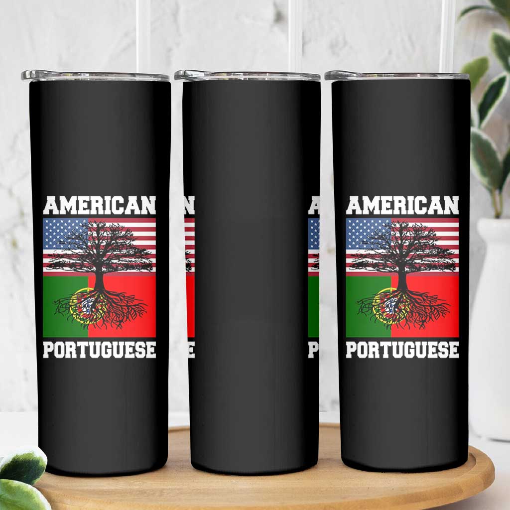American Grown Portuguese Roots Skinny Tumbler Distressed Tree Portugal USA Flag - Wonder Print Shop