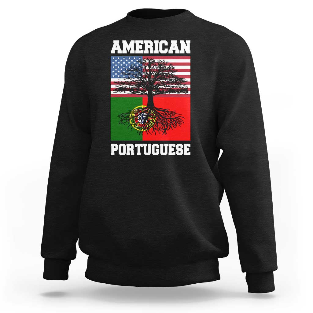 American Grown Portuguese Roots Sweatshirt Distressed Tree Portugal USA Flag - Wonder Print Shop