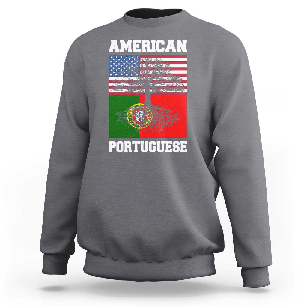American Grown Portuguese Roots Sweatshirt Distressed Tree Portugal USA Flag - Wonder Print Shop