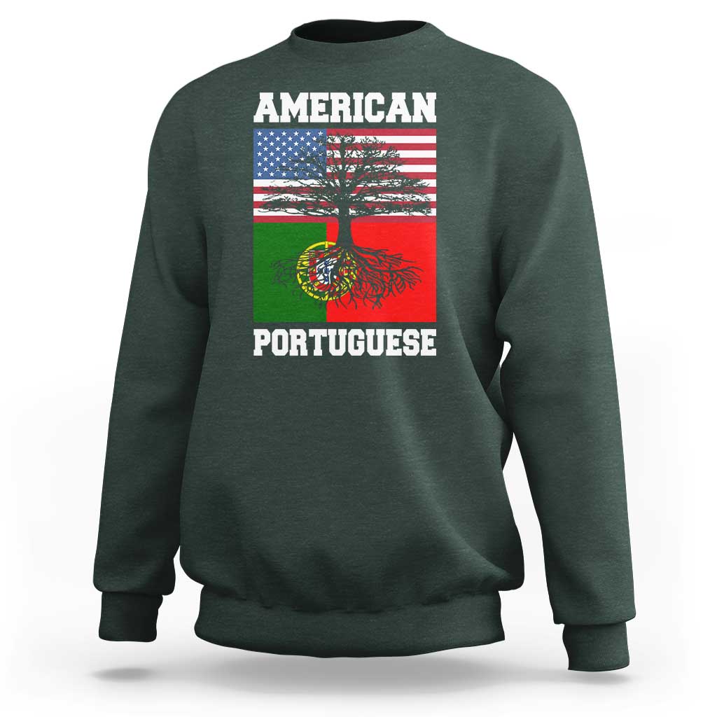 American Grown Portuguese Roots Sweatshirt Distressed Tree Portugal USA Flag - Wonder Print Shop