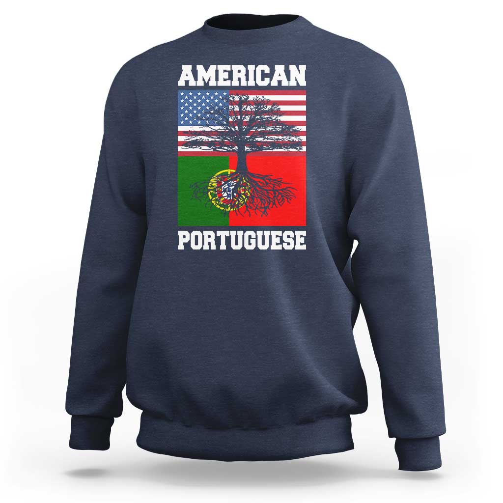 American Grown Portuguese Roots Sweatshirt Distressed Tree Portugal USA Flag - Wonder Print Shop