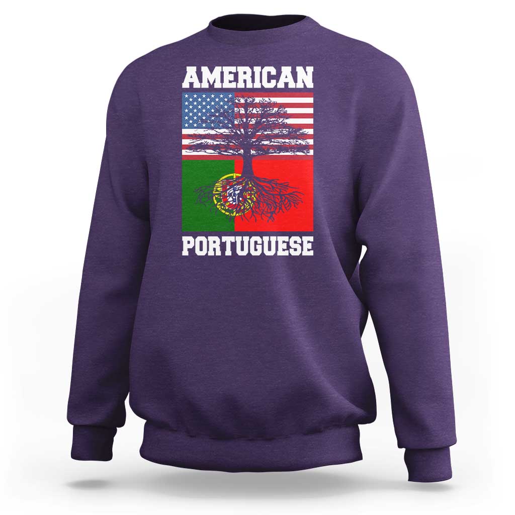 American Grown Portuguese Roots Sweatshirt Distressed Tree Portugal USA Flag - Wonder Print Shop