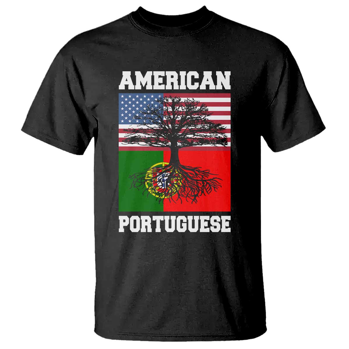 American Grown Portuguese Roots T Shirt Distressed Tree Portugal USA Flag - Wonder Print Shop