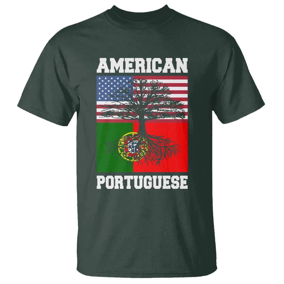 American Grown Portuguese Roots T Shirt Distressed Tree Portugal USA Flag - Wonder Print Shop