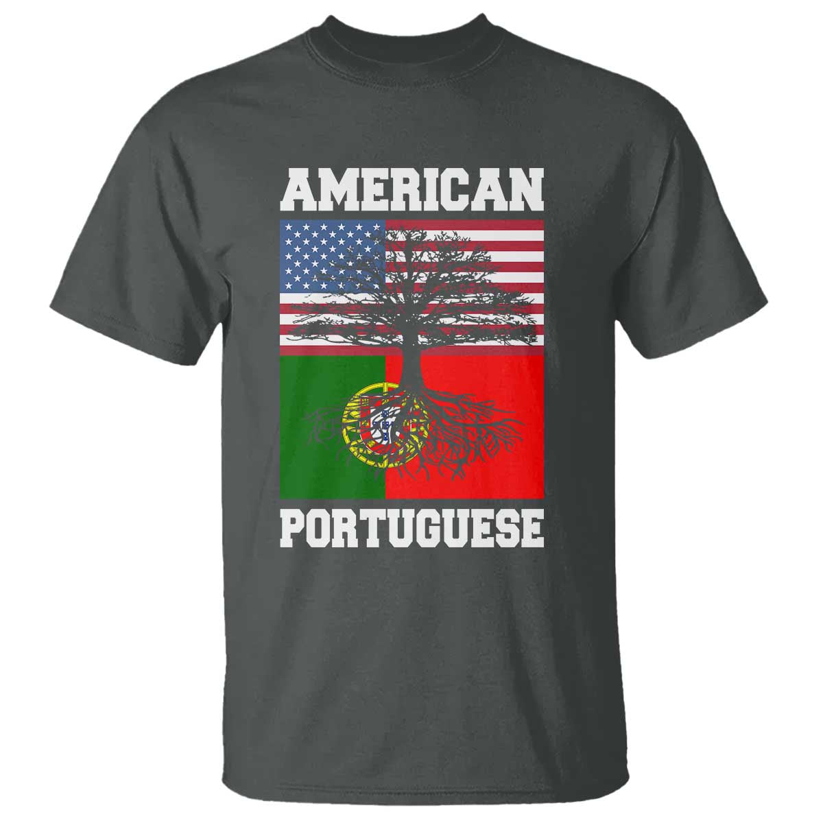 American Grown Portuguese Roots T Shirt Distressed Tree Portugal USA Flag - Wonder Print Shop