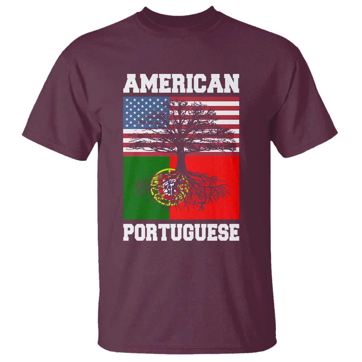 American Grown Portuguese Roots T Shirt Distressed Tree Portugal USA Flag - Wonder Print Shop