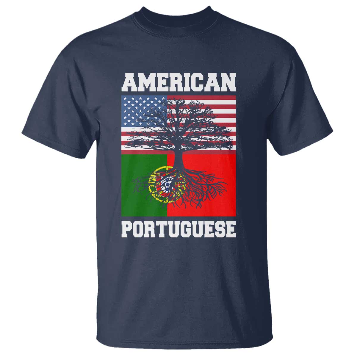American Grown Portuguese Roots T Shirt Distressed Tree Portugal USA Flag - Wonder Print Shop
