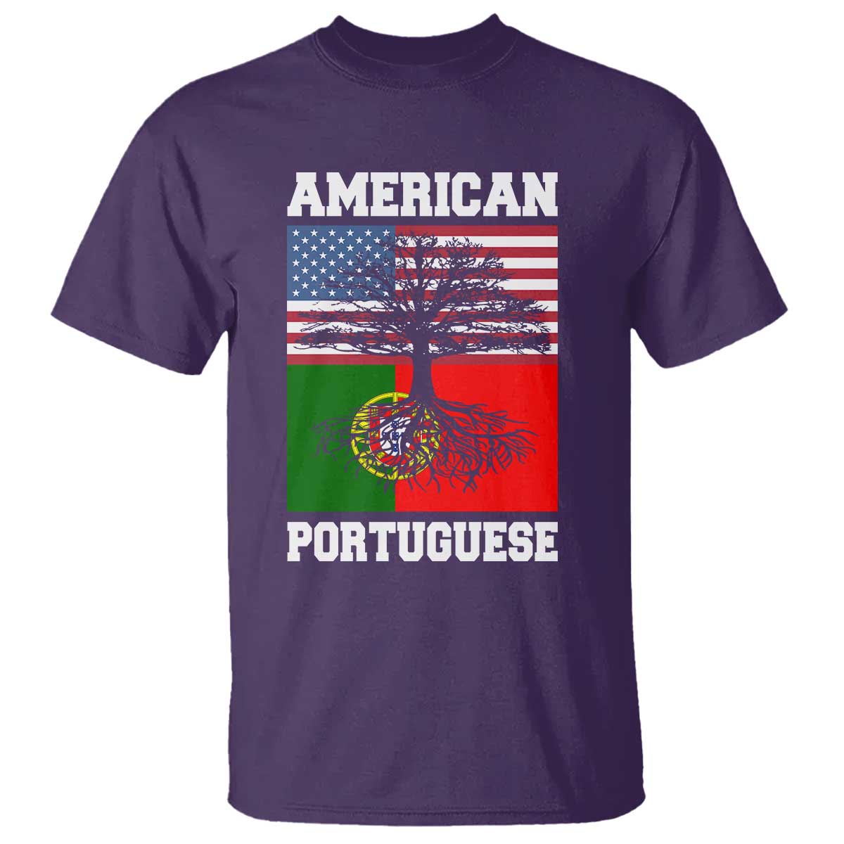 American Grown Portuguese Roots T Shirt Distressed Tree Portugal USA Flag - Wonder Print Shop