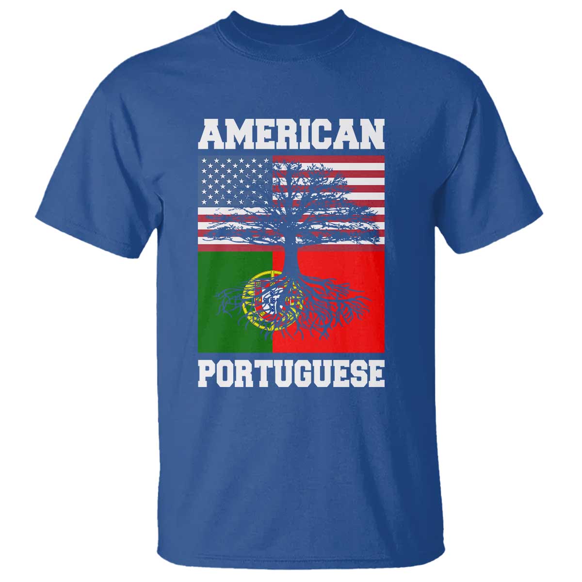 American Grown Portuguese Roots T Shirt Distressed Tree Portugal USA Flag - Wonder Print Shop