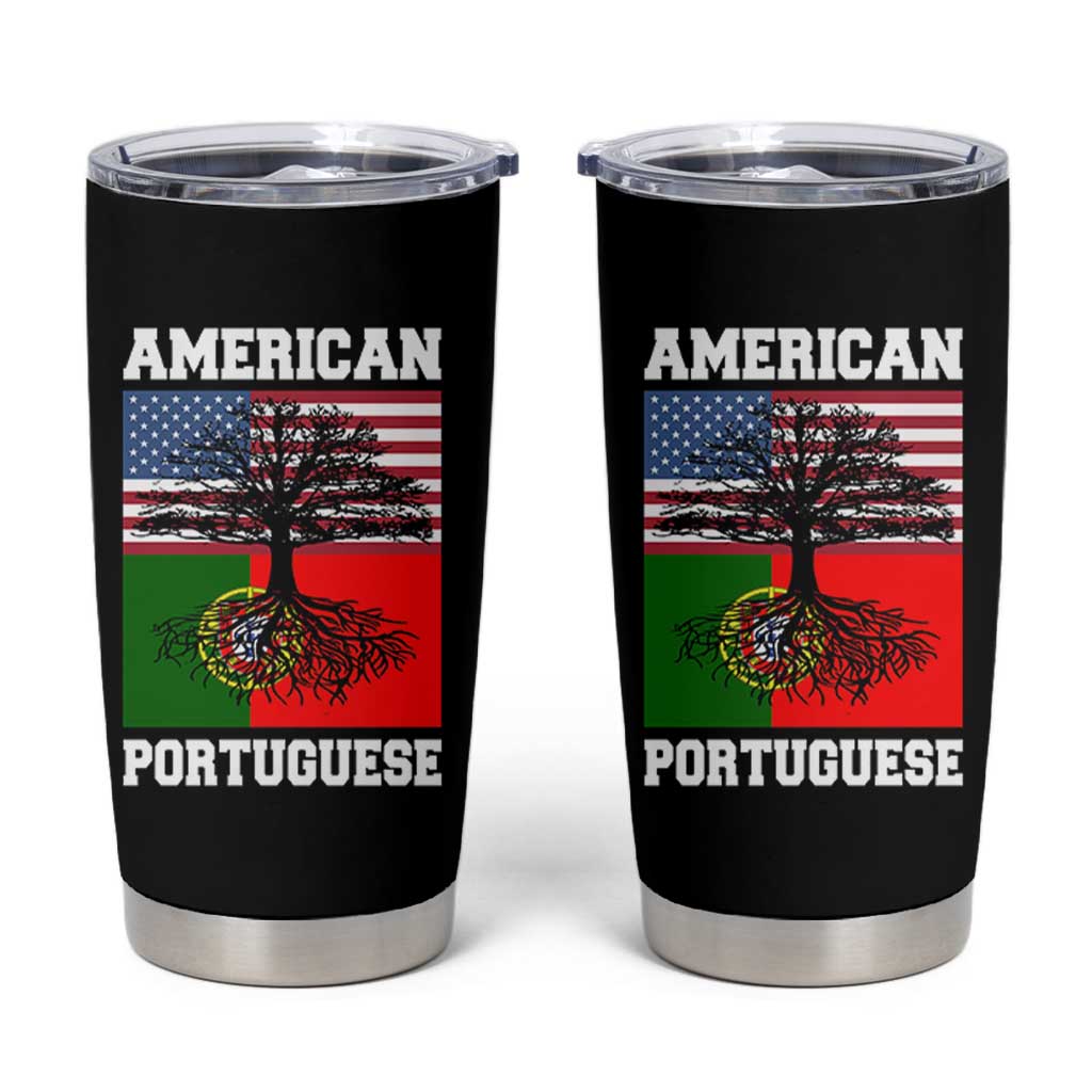 American Grown Portuguese Roots Tumbler Cup Distressed Tree Portugal USA Flag - Wonder Print Shop