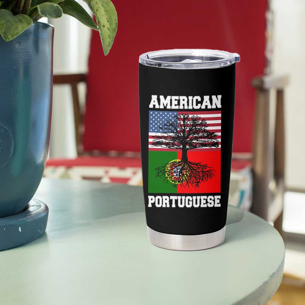 American Grown Portuguese Roots Tumbler Cup Distressed Tree Portugal USA Flag - Wonder Print Shop