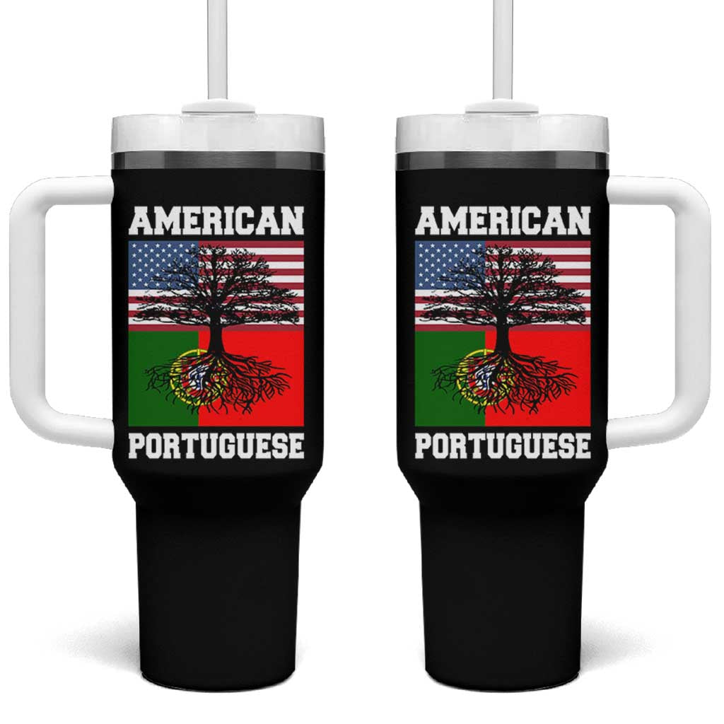American Grown Portuguese Roots Tumbler With Handle Distressed Tree Portugal USA Flag - Wonder Print Shop