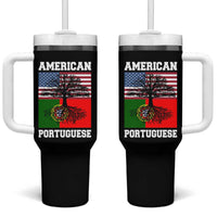 American Grown Portuguese Roots Tumbler With Handle Distressed Tree Portugal USA Flag - Wonder Print Shop