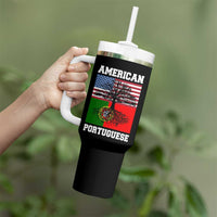 American Grown Portuguese Roots Tumbler With Handle Distressed Tree Portugal USA Flag - Wonder Print Shop