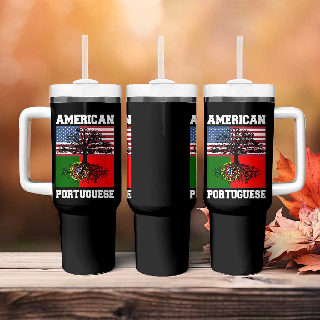 American Grown Portuguese Roots Tumbler With Handle Distressed Tree Portugal USA Flag - Wonder Print Shop