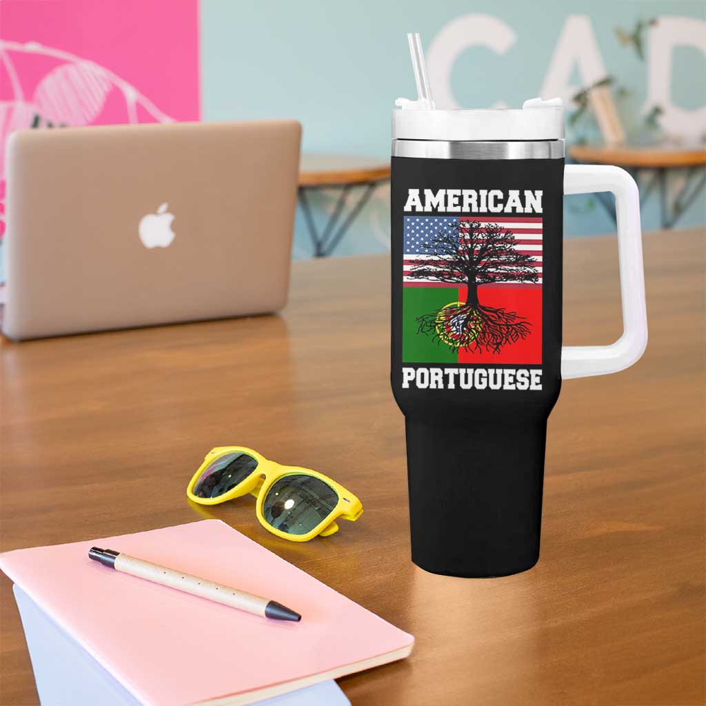 American Grown Portuguese Roots Tumbler With Handle Distressed Tree Portugal USA Flag - Wonder Print Shop