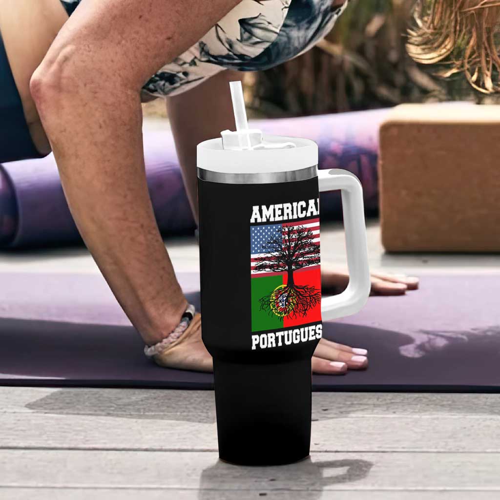 American Grown Portuguese Roots Tumbler With Handle Distressed Tree Portugal USA Flag - Wonder Print Shop