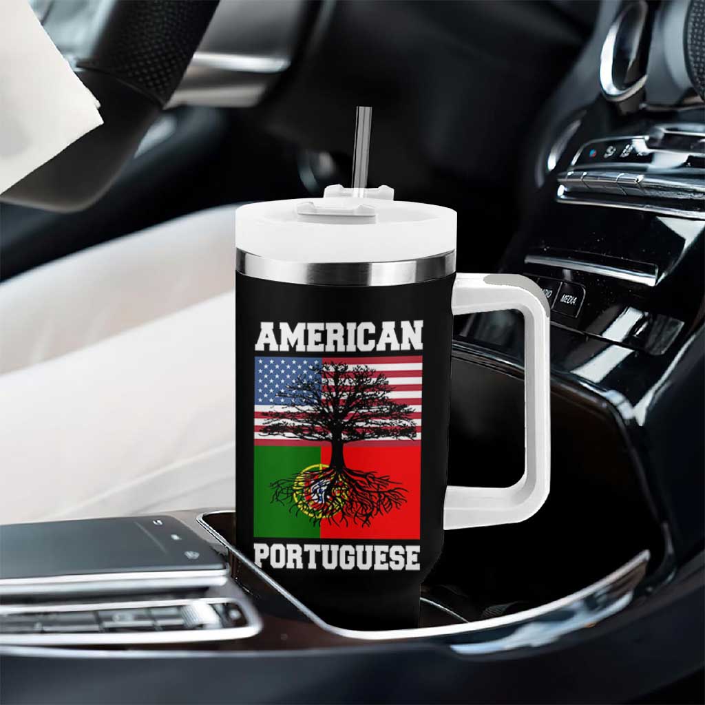American Grown Portuguese Roots Tumbler With Handle Distressed Tree Portugal USA Flag - Wonder Print Shop