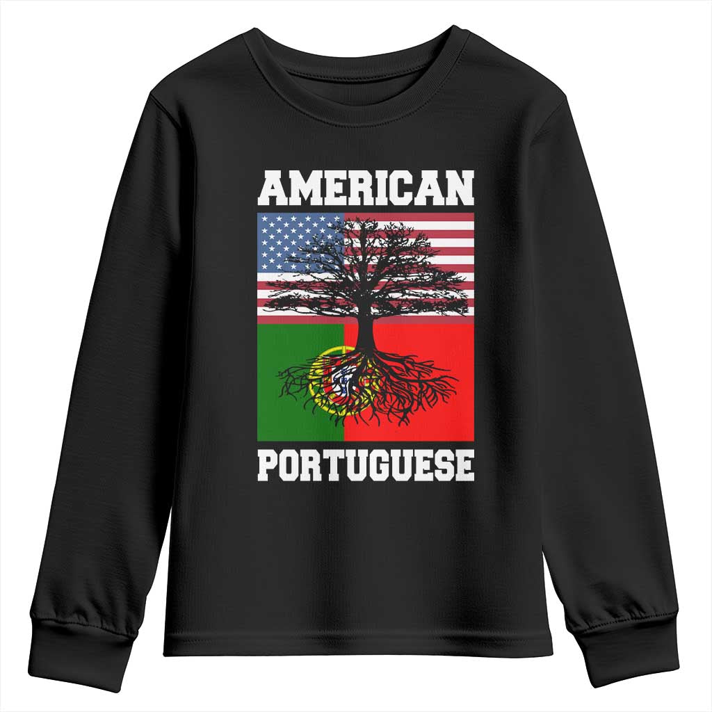 American Grown Portuguese Roots Youth Sweatshirt Distressed Tree Portugal USA Flag - Wonder Print Shop