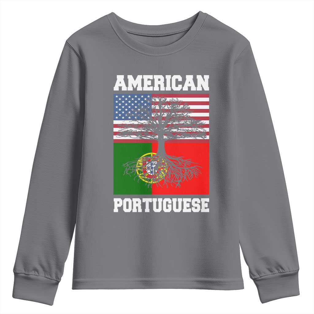 American Grown Portuguese Roots Youth Sweatshirt Distressed Tree Portugal USA Flag - Wonder Print Shop