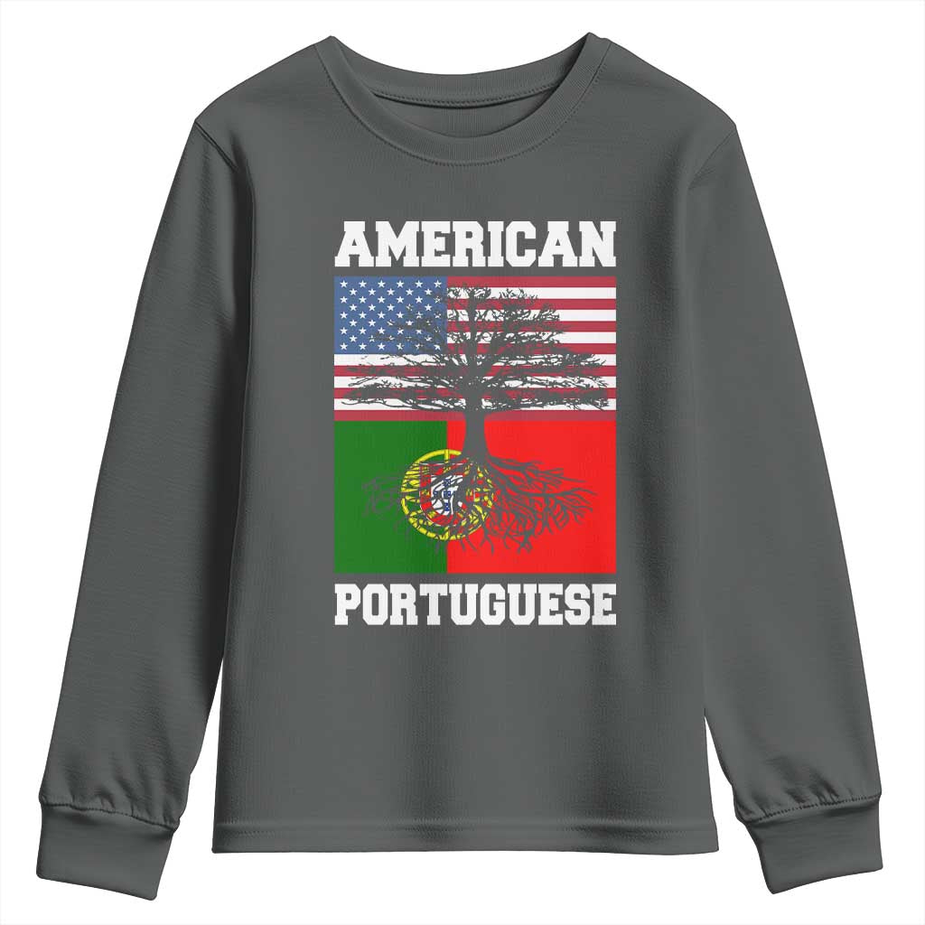 American Grown Portuguese Roots Youth Sweatshirt Distressed Tree Portugal USA Flag - Wonder Print Shop