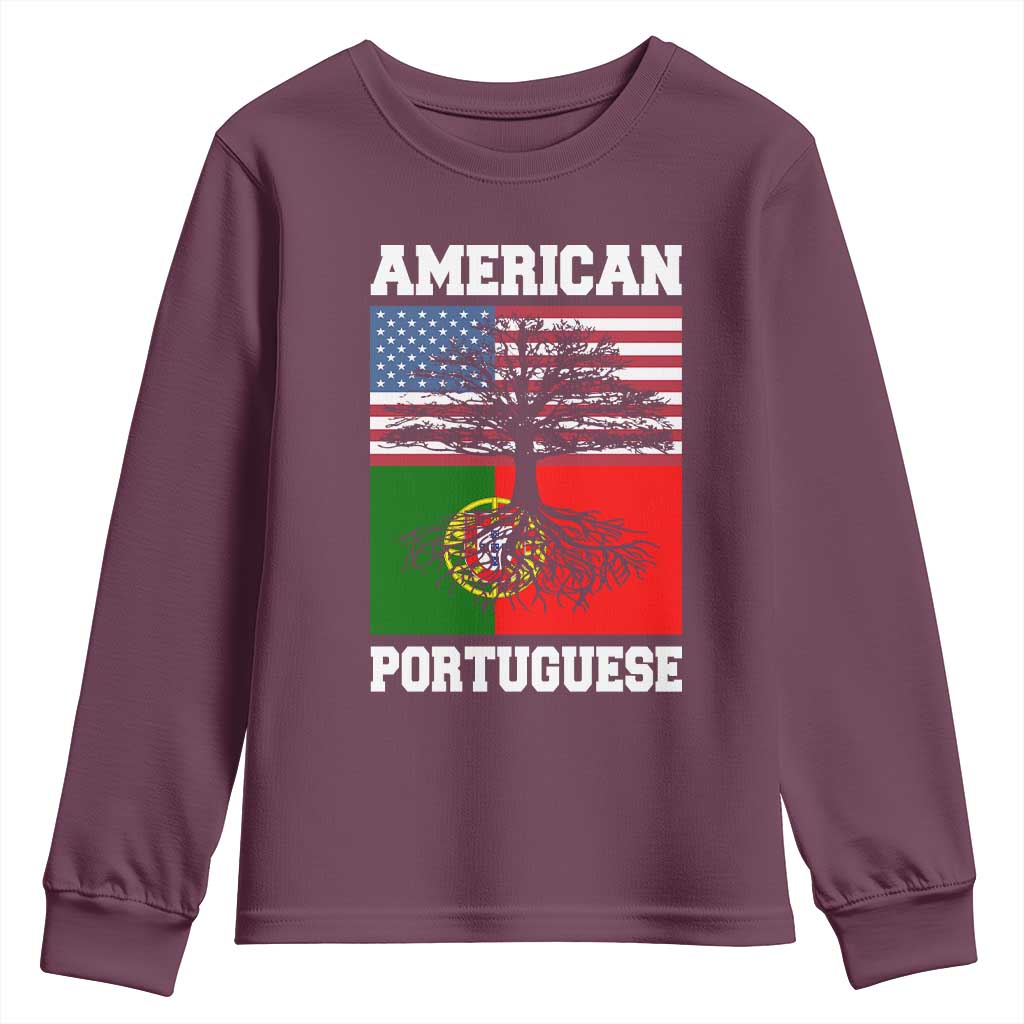 American Grown Portuguese Roots Youth Sweatshirt Distressed Tree Portugal USA Flag - Wonder Print Shop