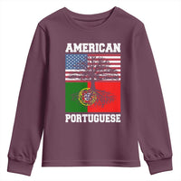 American Grown Portuguese Roots Youth Sweatshirt Distressed Tree Portugal USA Flag - Wonder Print Shop