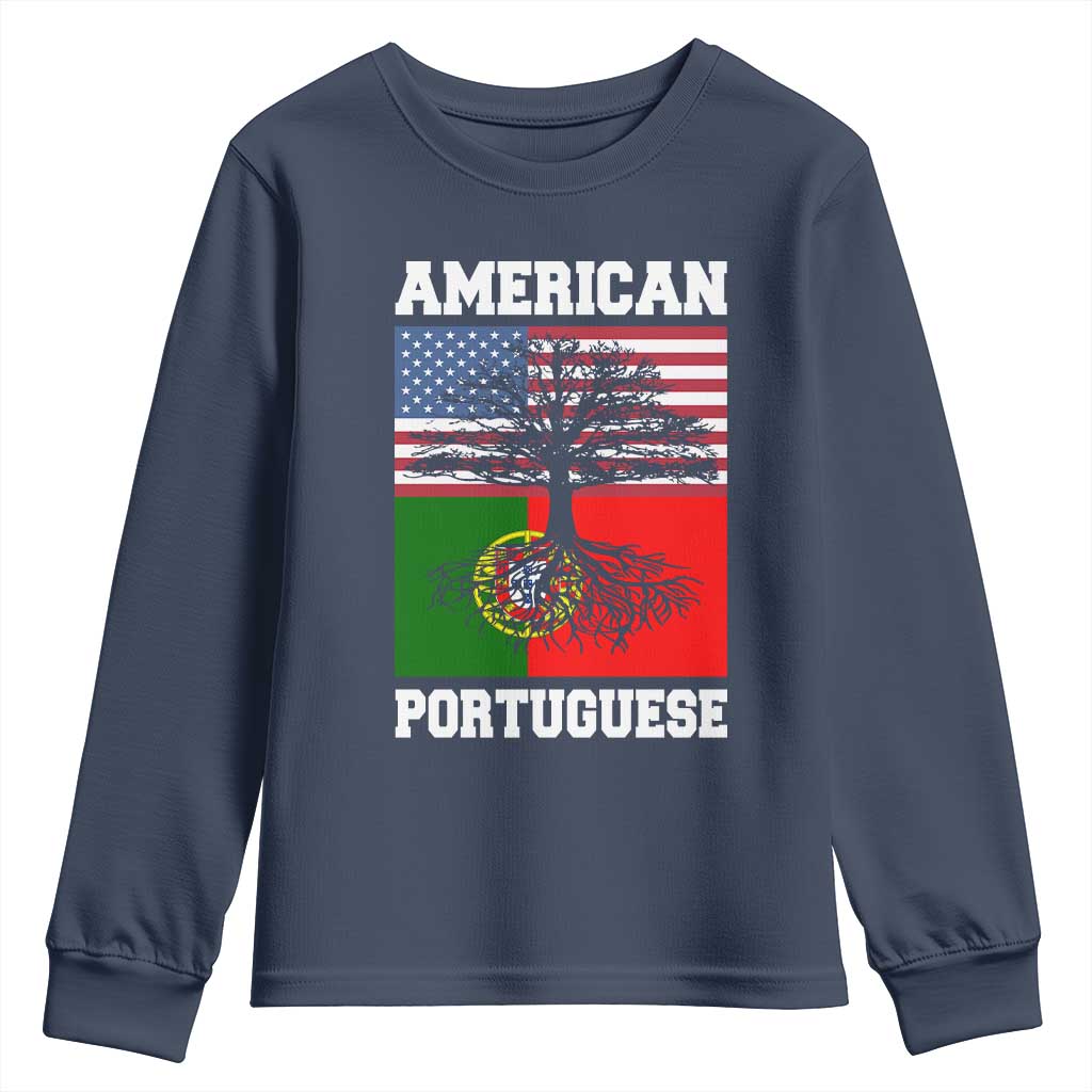 American Grown Portuguese Roots Youth Sweatshirt Distressed Tree Portugal USA Flag - Wonder Print Shop