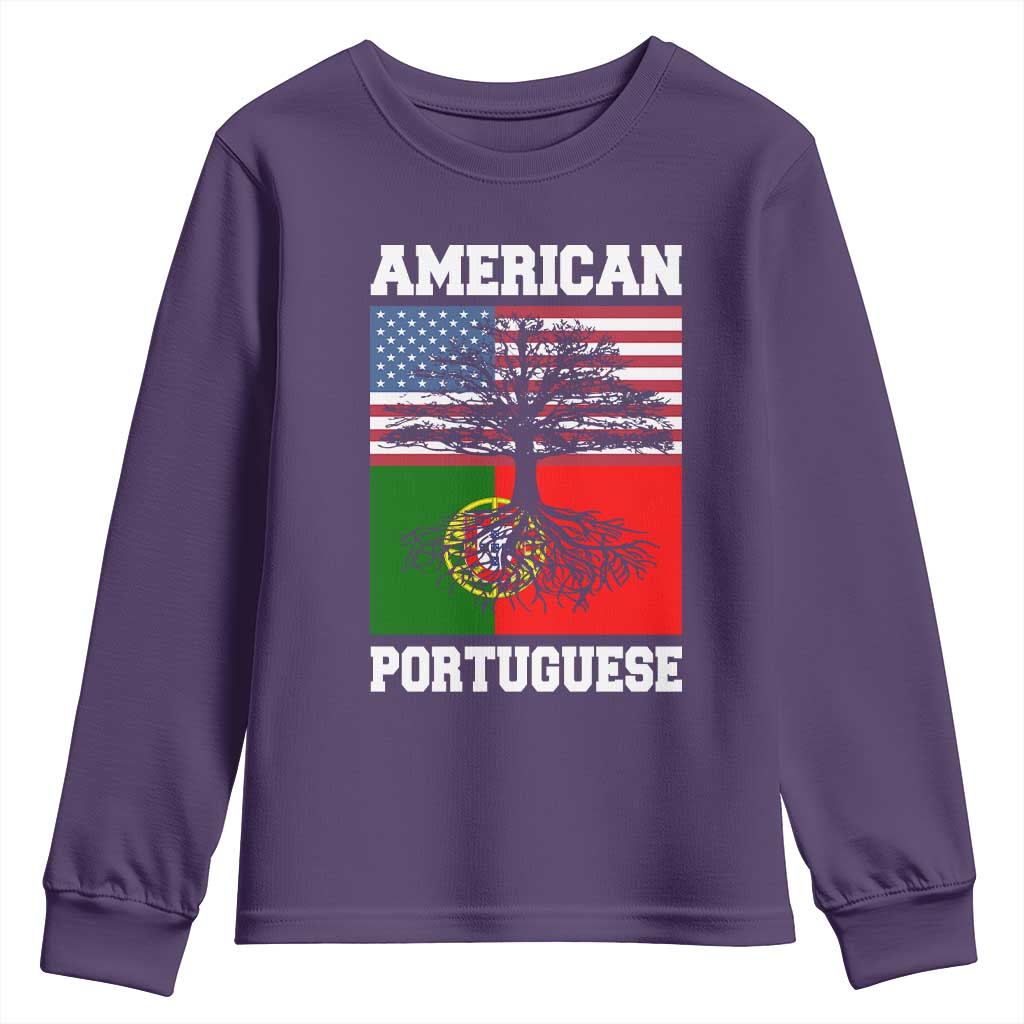 American Grown Portuguese Roots Youth Sweatshirt Distressed Tree Portugal USA Flag - Wonder Print Shop