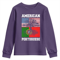 American Grown Portuguese Roots Youth Sweatshirt Distressed Tree Portugal USA Flag - Wonder Print Shop