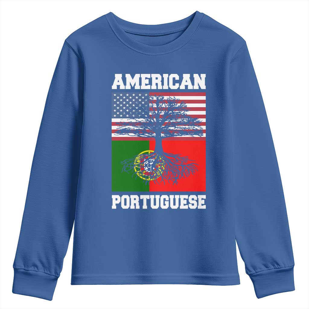 American Grown Portuguese Roots Youth Sweatshirt Distressed Tree Portugal USA Flag - Wonder Print Shop