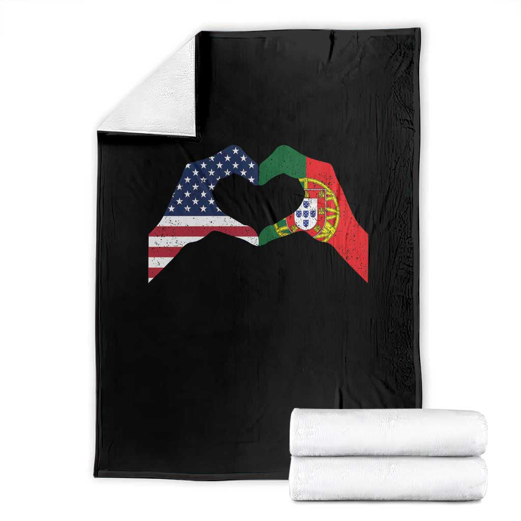 Portuguese American Flag Throw Blanket Vintage Portugal USA Flag Heart - Wonder Print Shop