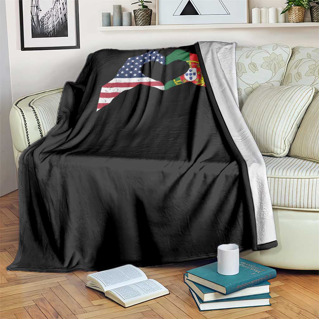 Portuguese American Flag Throw Blanket Vintage Portugal USA Flag Heart - Wonder Print Shop