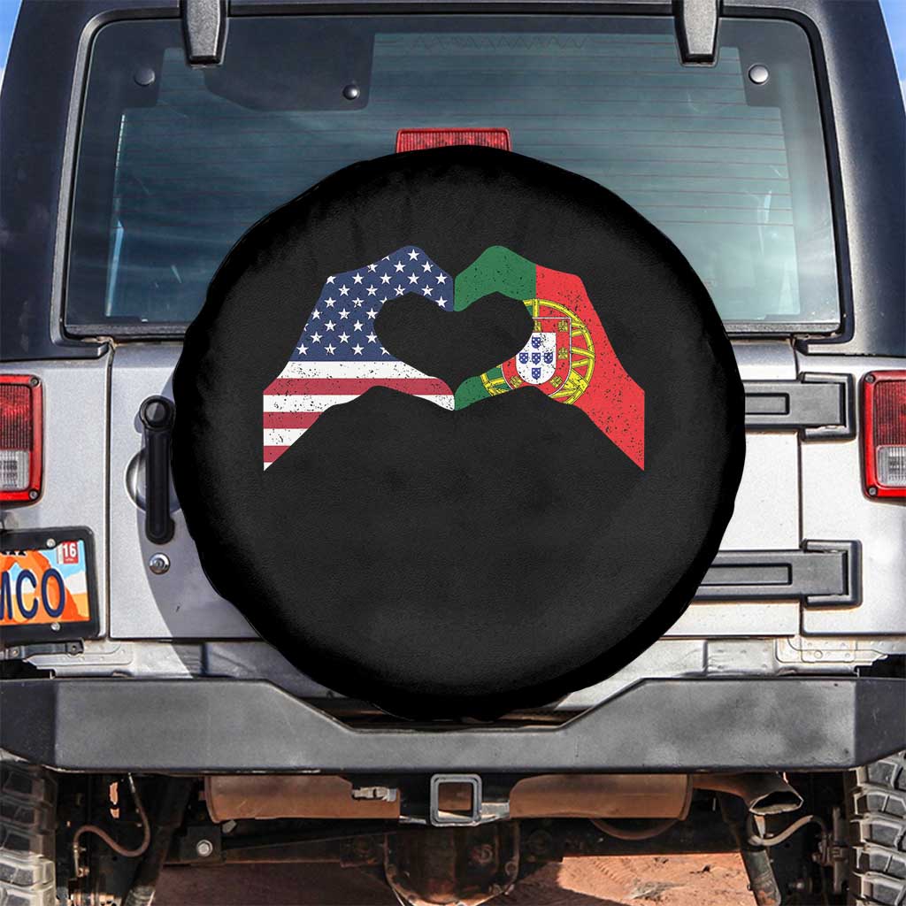 Portuguese American Flag Spare Tire Cover Vintage Portugal USA Flag Heart - Wonder Print Shop