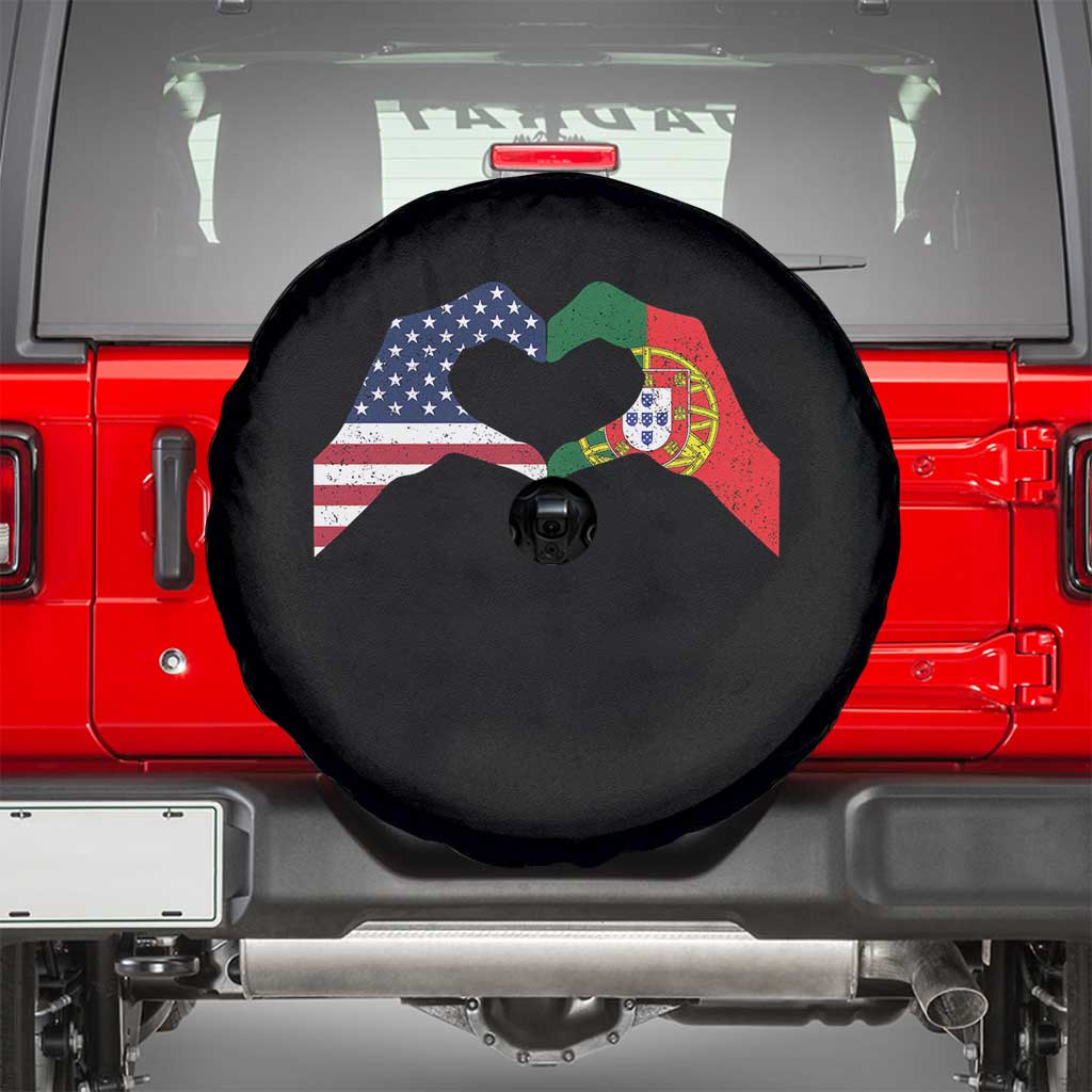 Portuguese American Flag Spare Tire Cover Vintage Portugal USA Flag Heart - Wonder Print Shop