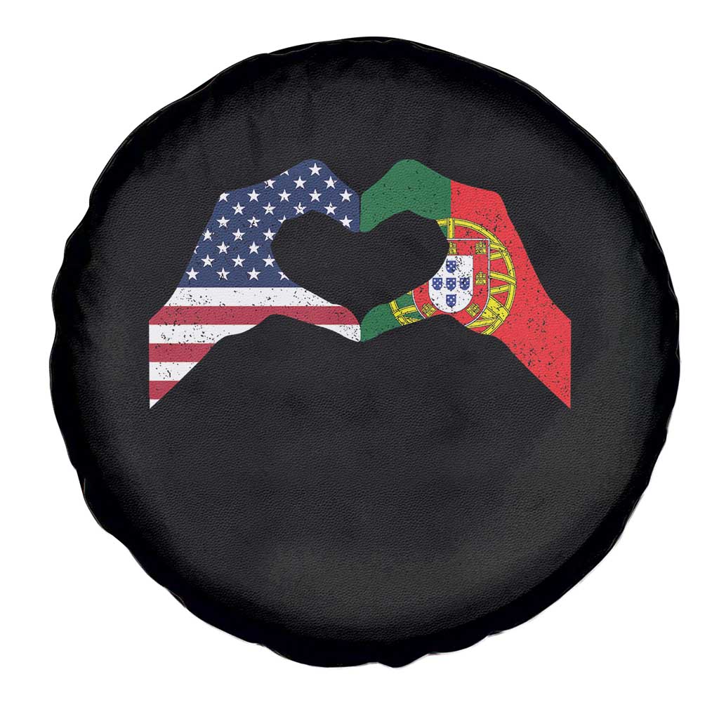 Portuguese American Flag Spare Tire Cover Vintage Portugal USA Flag Heart - Wonder Print Shop