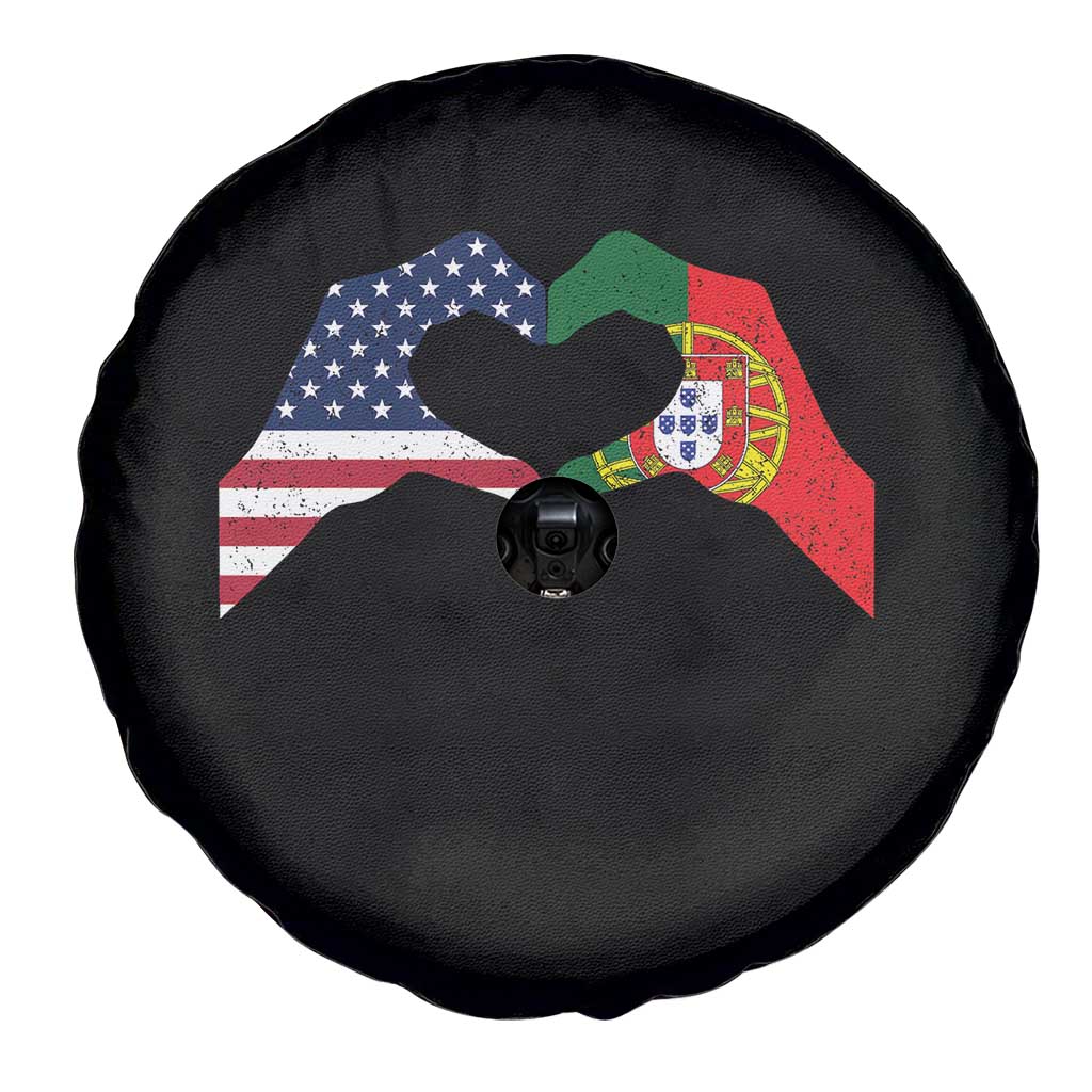 Portuguese American Flag Spare Tire Cover Vintage Portugal USA Flag Heart - Wonder Print Shop