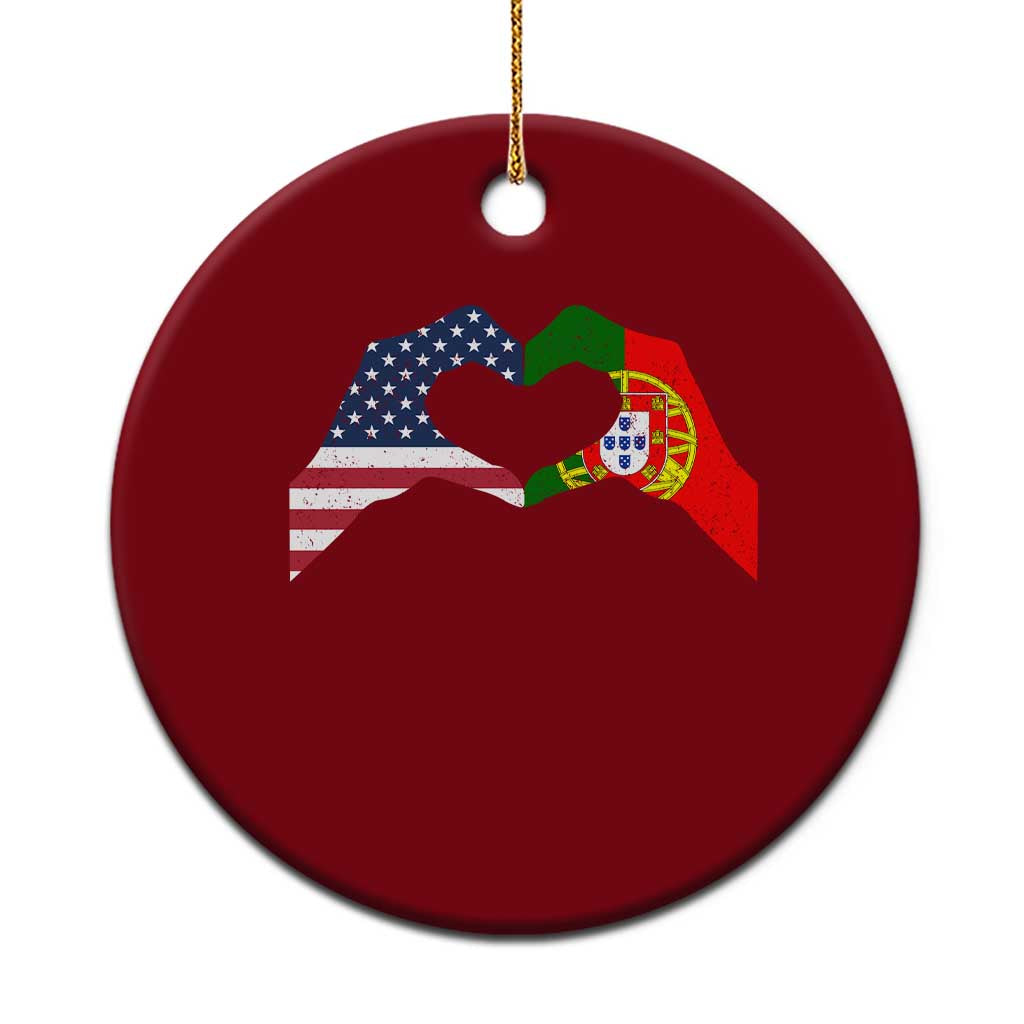 Portuguese American Flag Ceramic Ornament Vintage Portugal USA Flag Heart - Wonder Print Shop