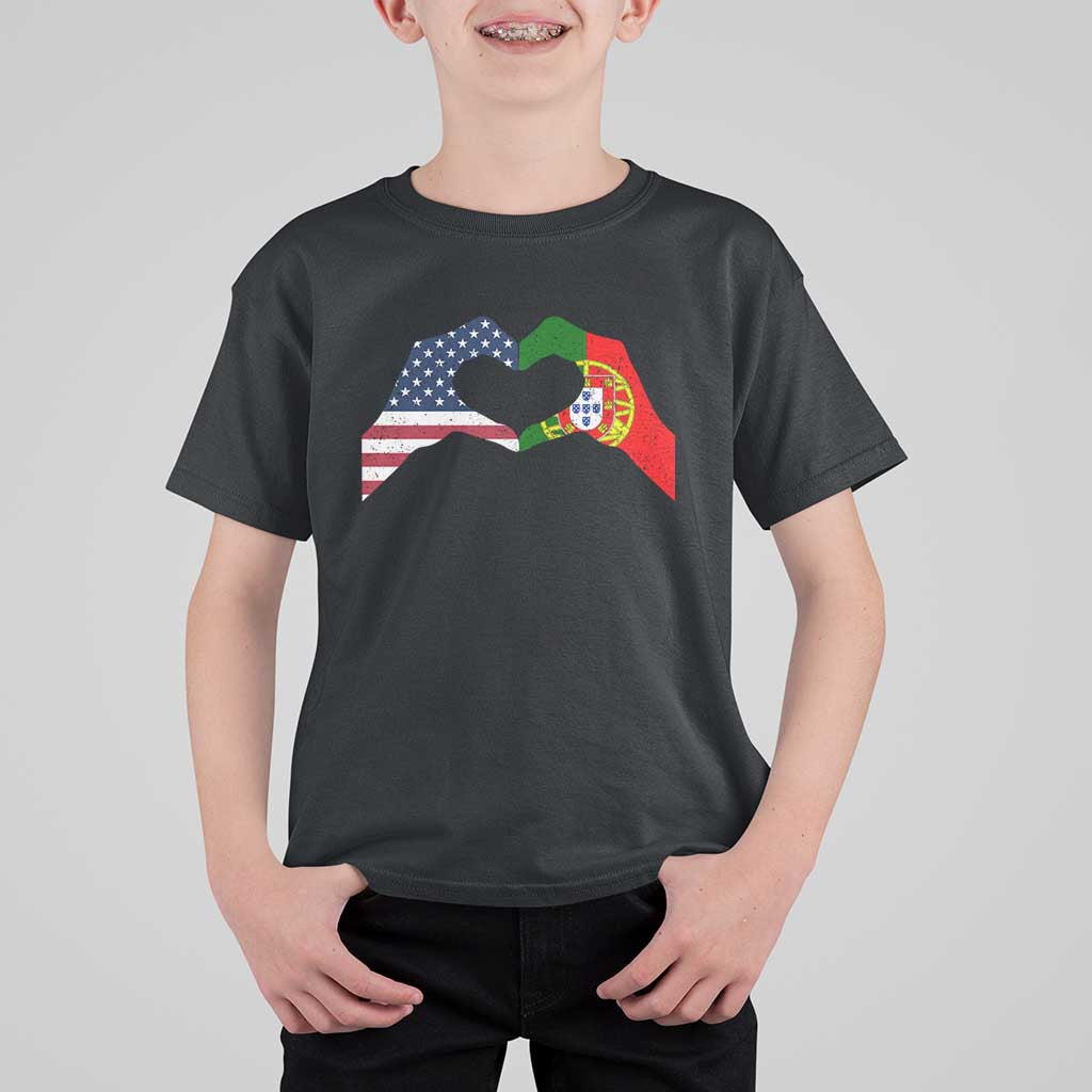 Portuguese American Flag T Shirt For Kid Vintage Portugal USA Flag Heart - Wonder Print Shop