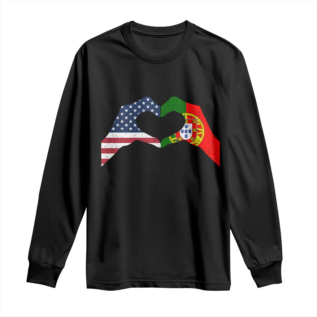Portuguese American Flag Long Sleeve Shirt Vintage Portugal USA Flag Heart - Wonder Print Shop
