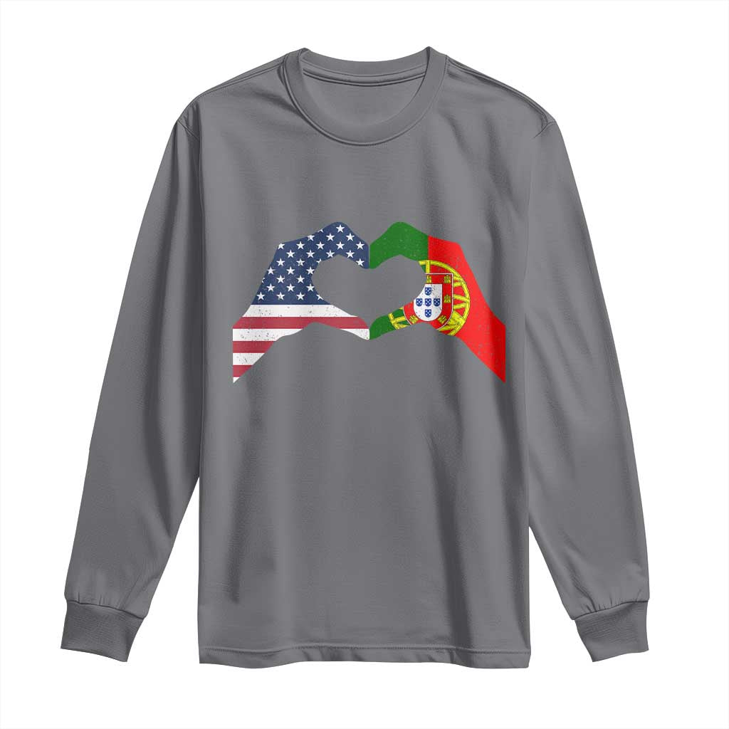 Portuguese American Flag Long Sleeve Shirt Vintage Portugal USA Flag Heart - Wonder Print Shop