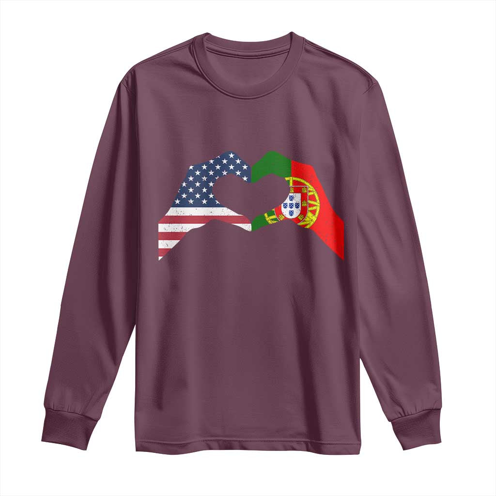 Portuguese American Flag Long Sleeve Shirt Vintage Portugal USA Flag Heart - Wonder Print Shop