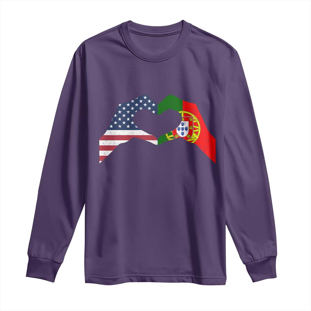 Portuguese American Flag Long Sleeve Shirt Vintage Portugal USA Flag Heart - Wonder Print Shop