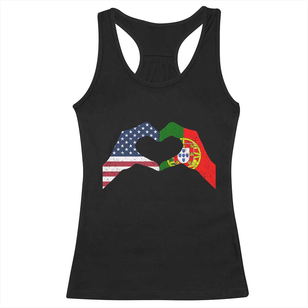 Portuguese American Flag Racerback Tank Top Vintage Portugal USA Flag Heart - Wonder Print Shop