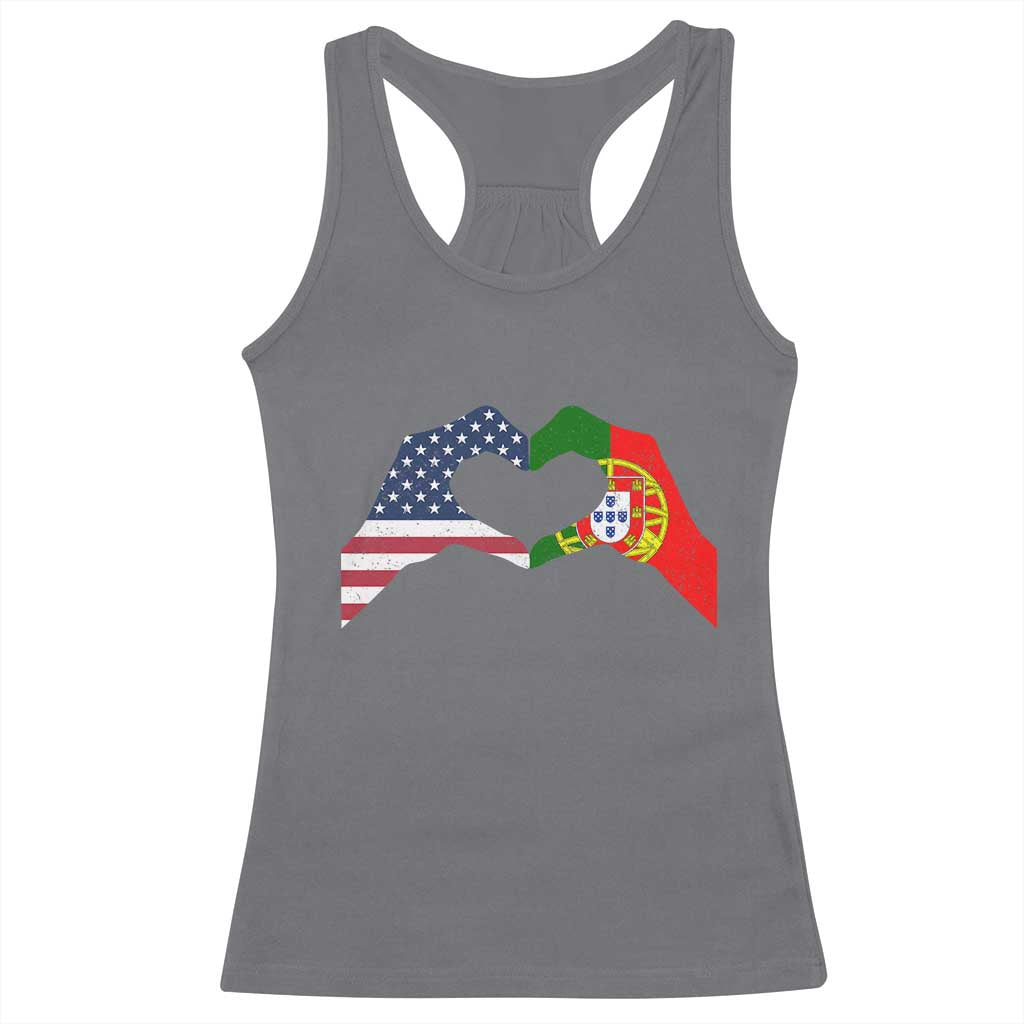 Portuguese American Flag Racerback Tank Top Vintage Portugal USA Flag Heart - Wonder Print Shop