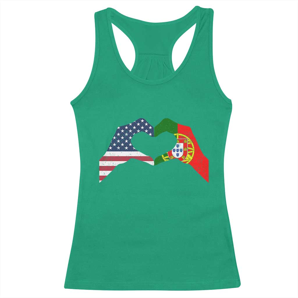Portuguese American Flag Racerback Tank Top Vintage Portugal USA Flag Heart - Wonder Print Shop
